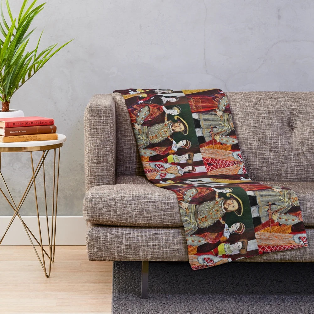 King Henry VIII and His Six Wives Plush Blanket featuring historical artwork