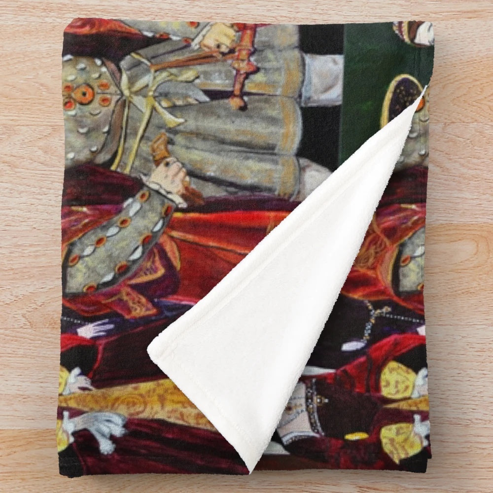 King Henry VIII and His Six Wives Plush Blanket featuring historical artwork