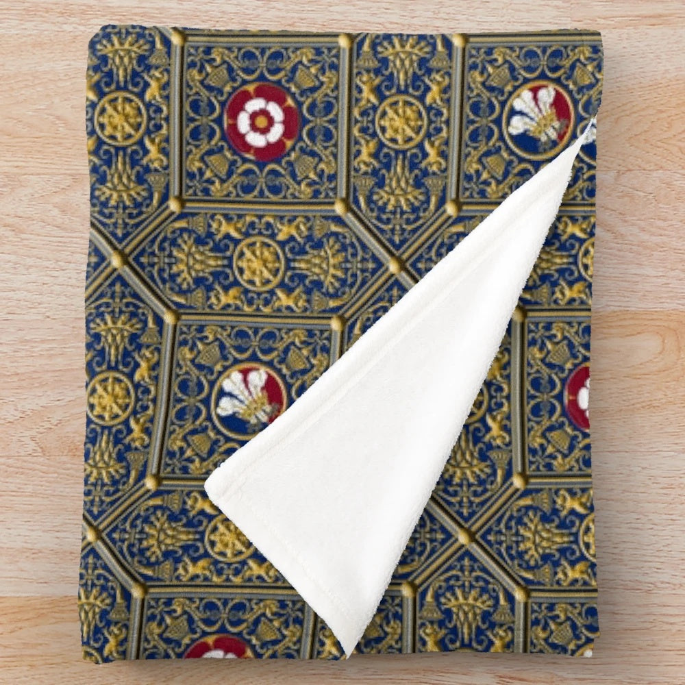 Hampton Court inspired Tudor rose plush blanket with heraldic design