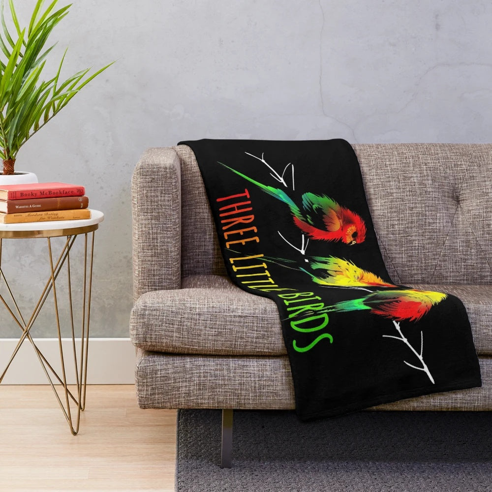 Reggae plush blanket with three little birds illustration