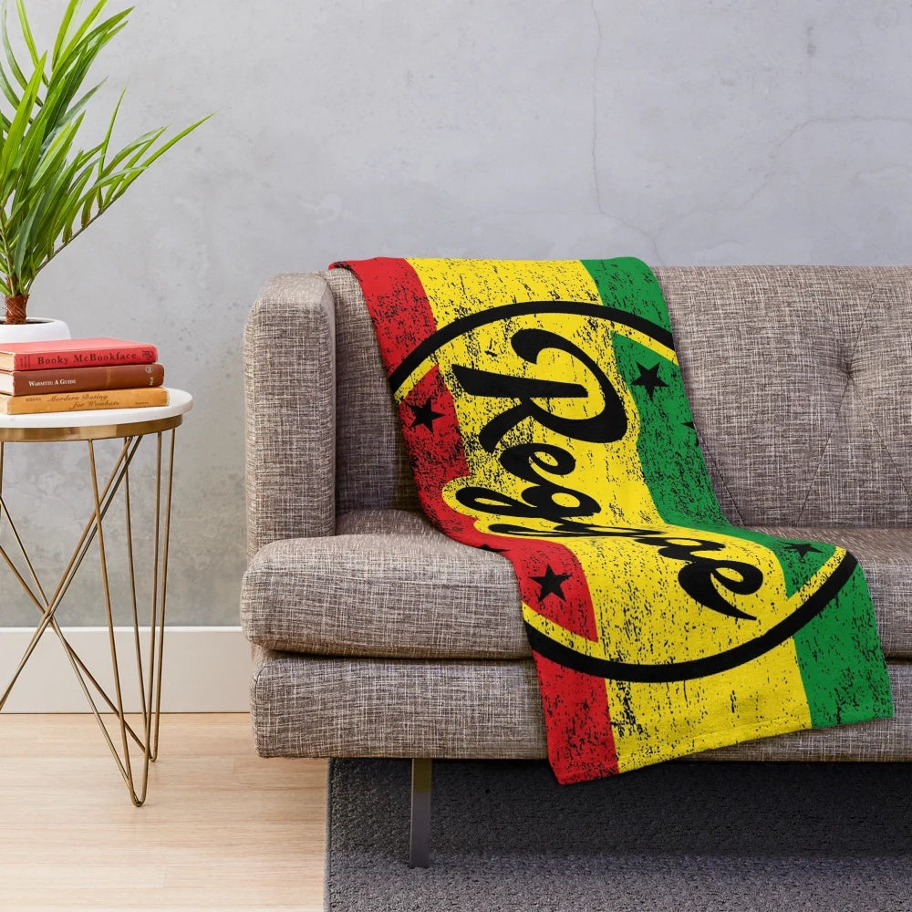 Reggae-inspired rasta plush blanket with vibrant rastafarian flag colors