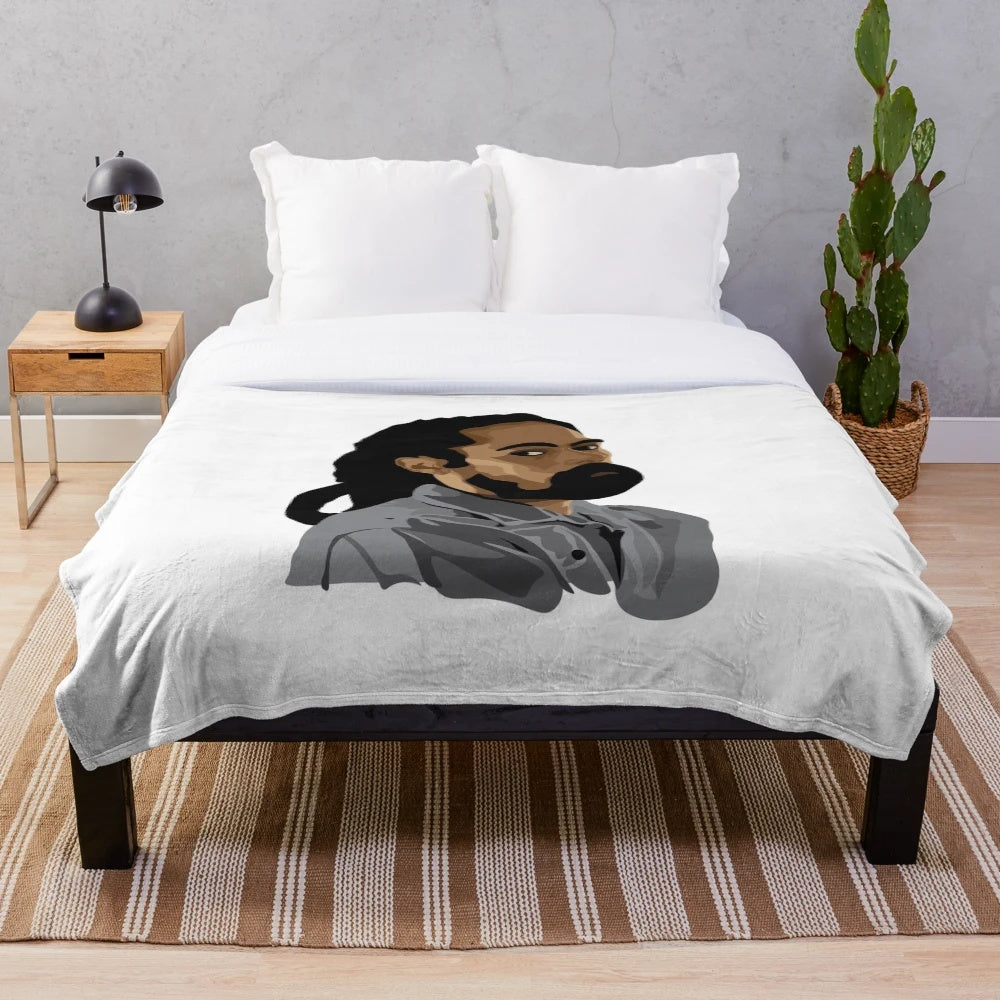 Damien Marley portrait illustration on a plush blanket