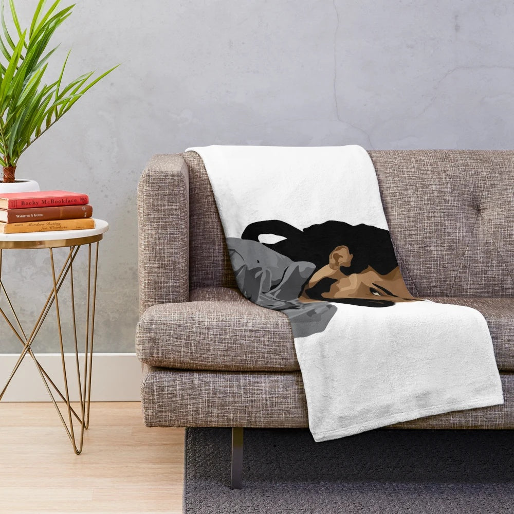 Damien Marley portrait illustration on a plush blanket