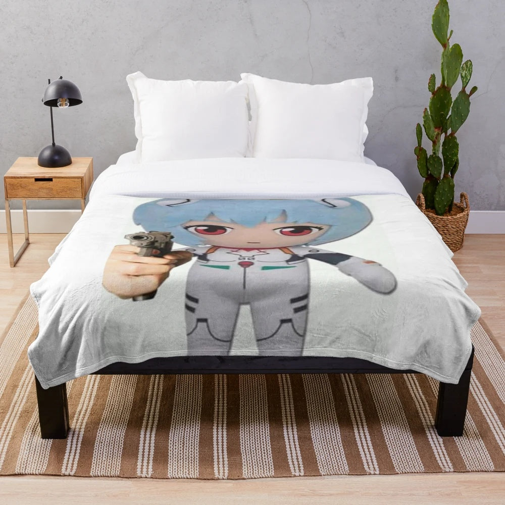 Rei Ayanami inspired plush blanket featuring the iconic Evangelion character