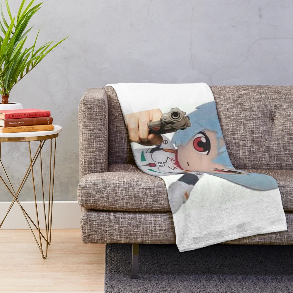 Rei Ayanami inspired plush blanket featuring the iconic Evangelion character