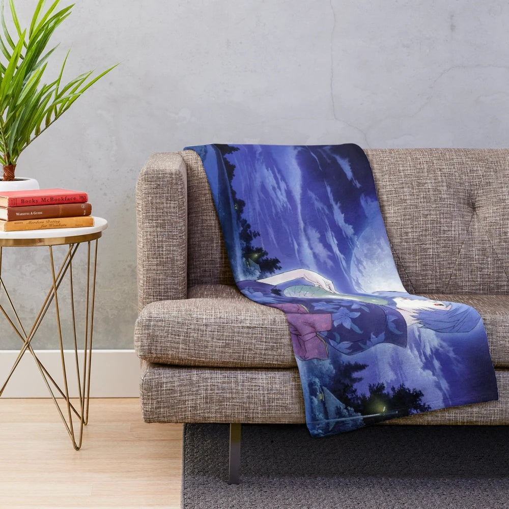 Rei Ayanami inspired plush blanket with kimono and moon design