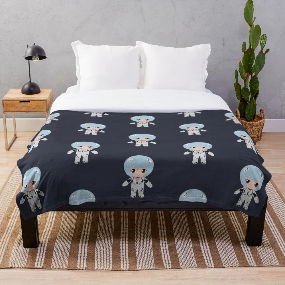 Rei-inspired plush blanket with Evangelion and anime design