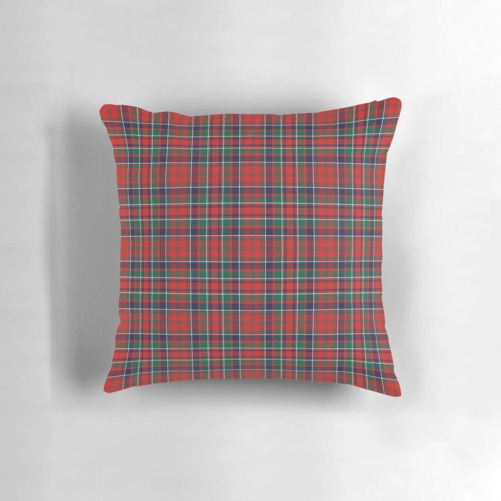 A decorative tartan pillow featuring the official Reid of Stralloch clan tartan design.