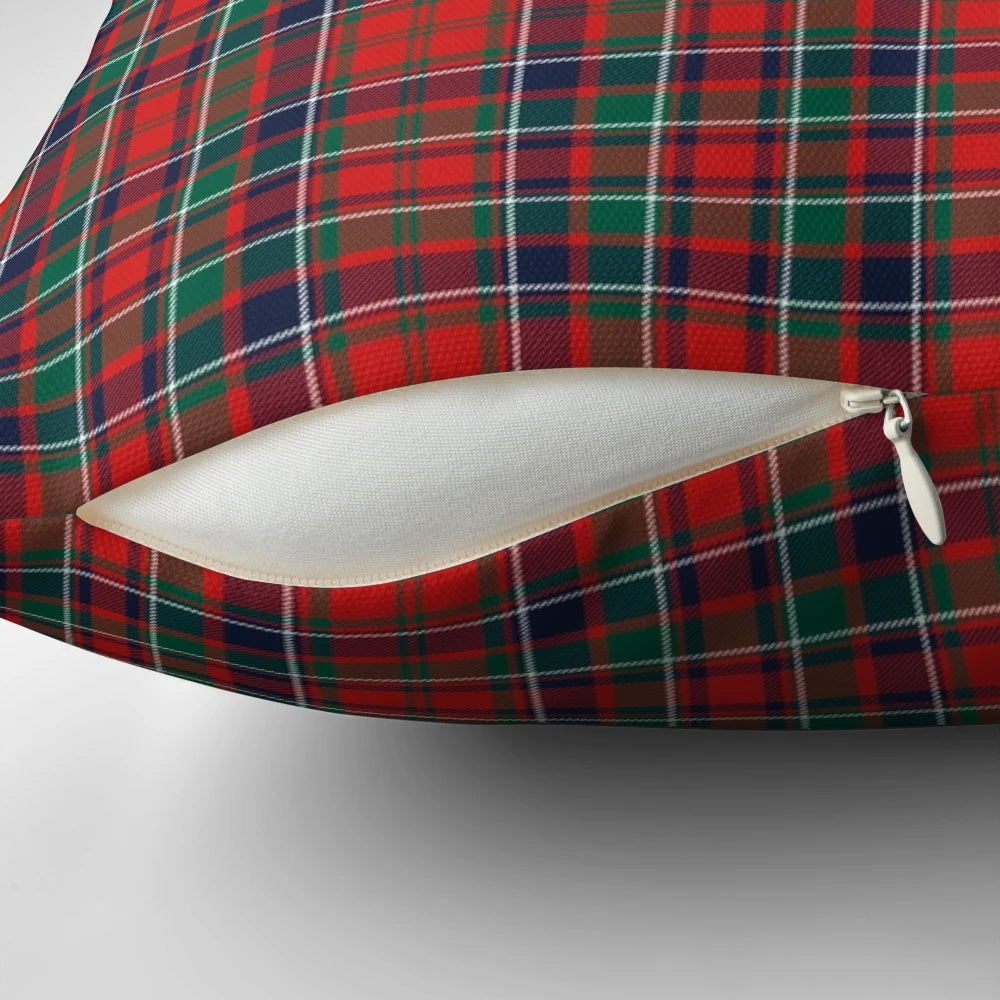 A decorative tartan pillow featuring the official Reid of Stralloch clan tartan design.