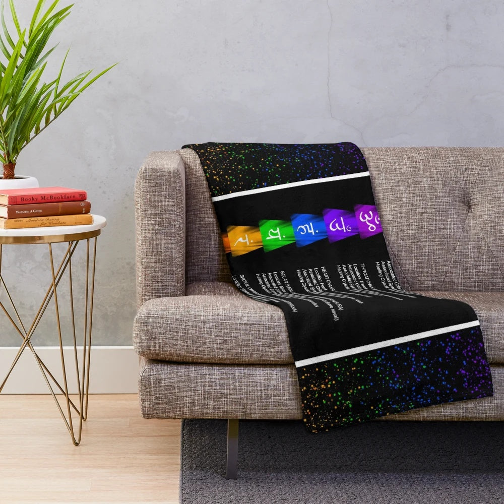 Reiki Chakra Plush Blanket featuring chakra symbols and meanings