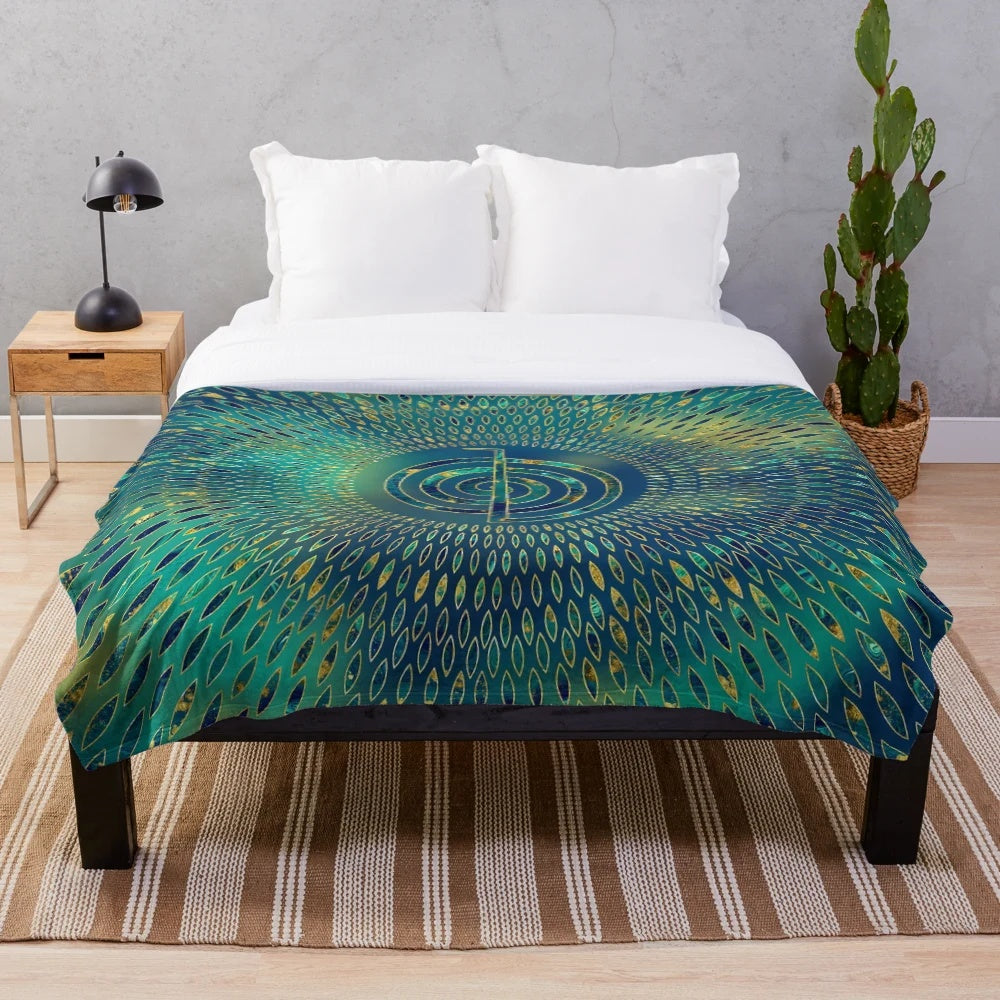 Reiki-inspired plush blanket with gemstones and gold accents