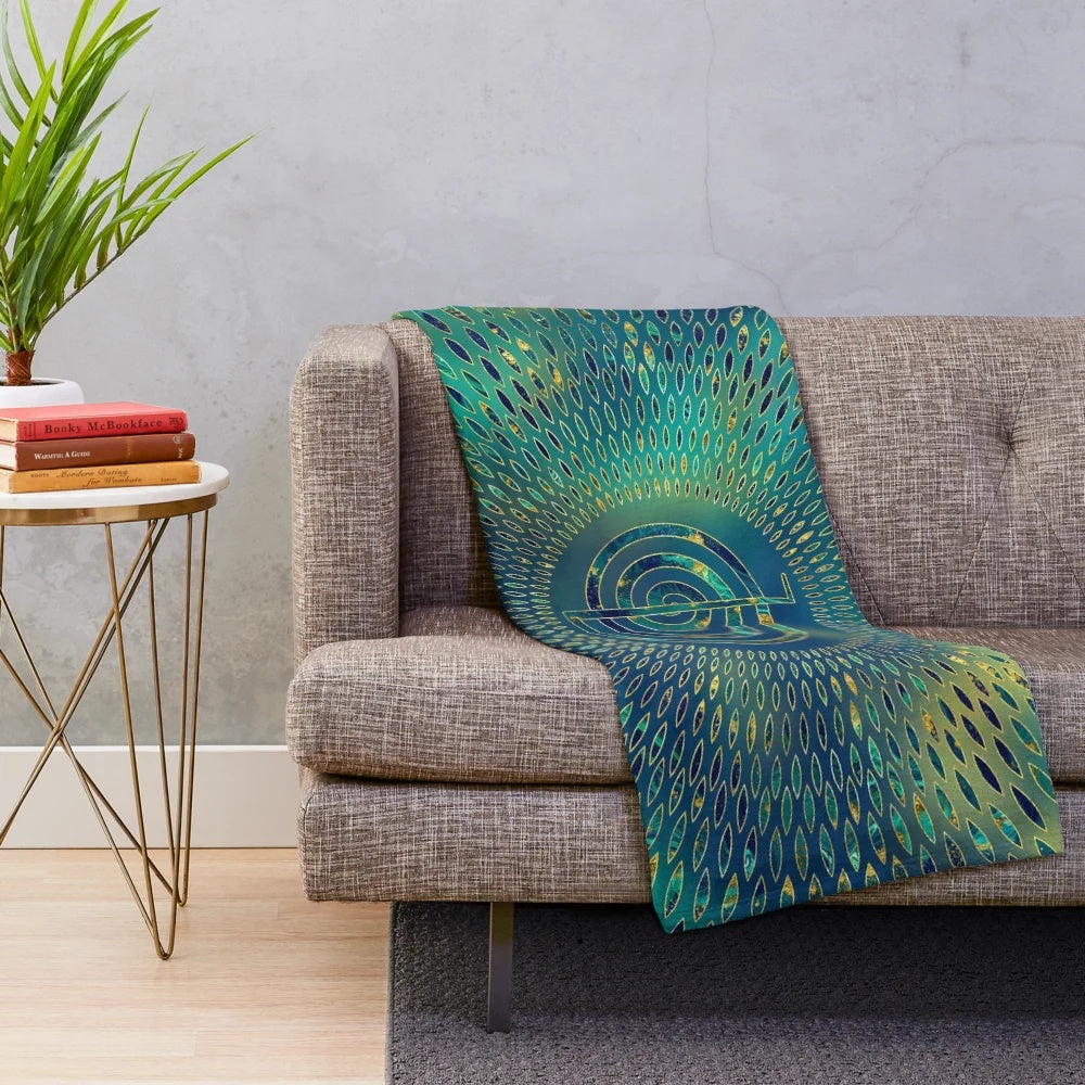 Reiki-inspired plush blanket with gemstones and gold accents