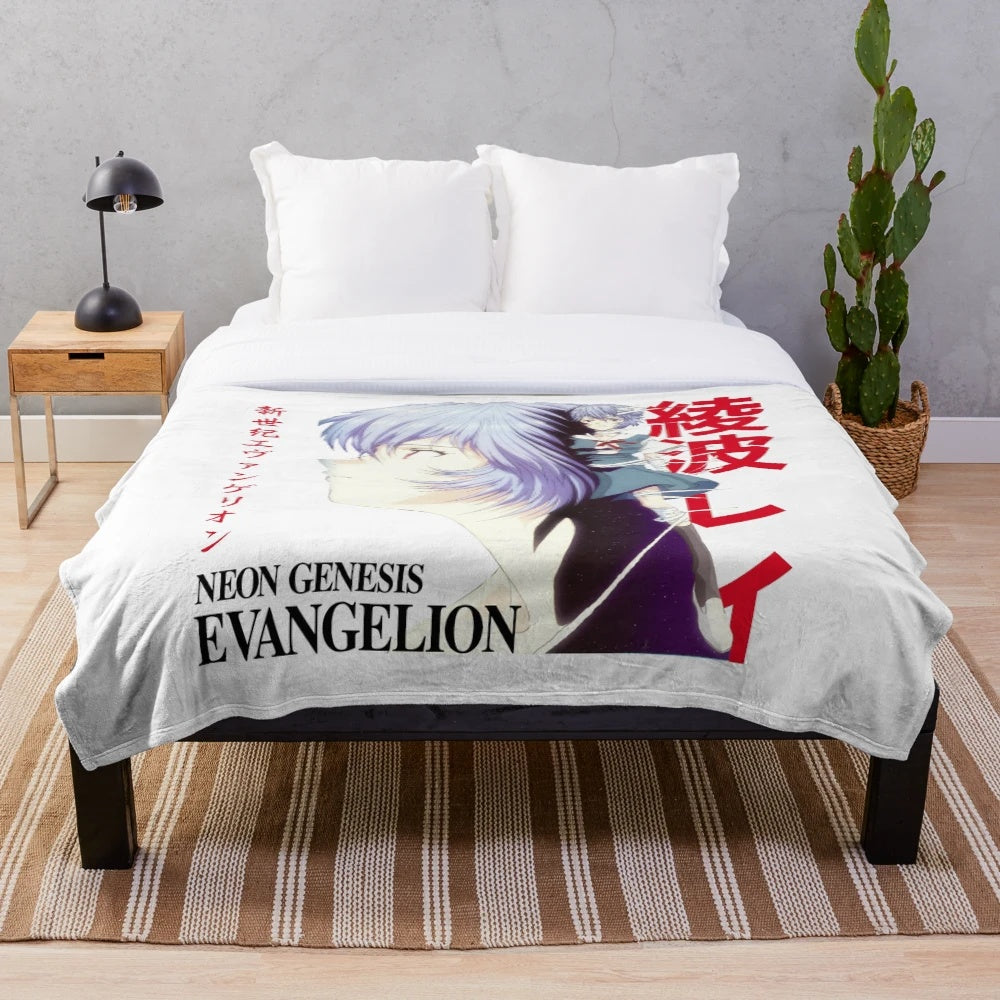 Evangelion inspired plush blanket featuring Rei Ayanami