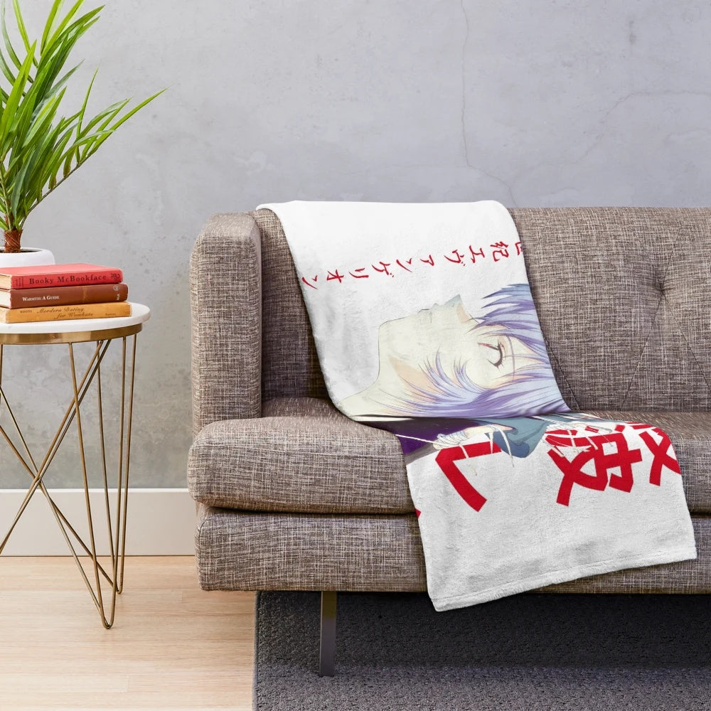 Evangelion inspired plush blanket featuring Rei Ayanami