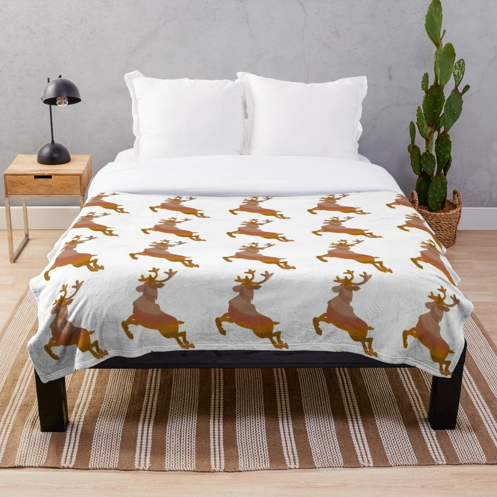 Reindeer plush blanket with abstract, colorful design