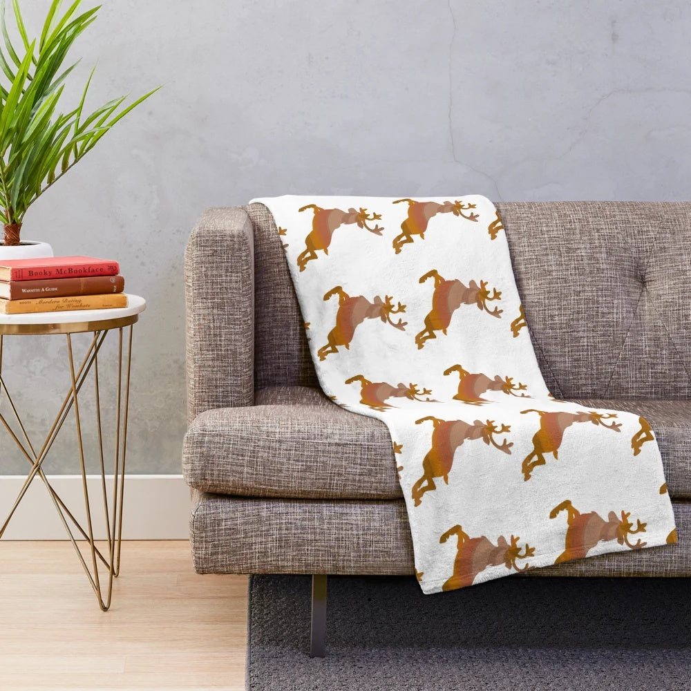 Reindeer plush blanket with abstract, colorful design