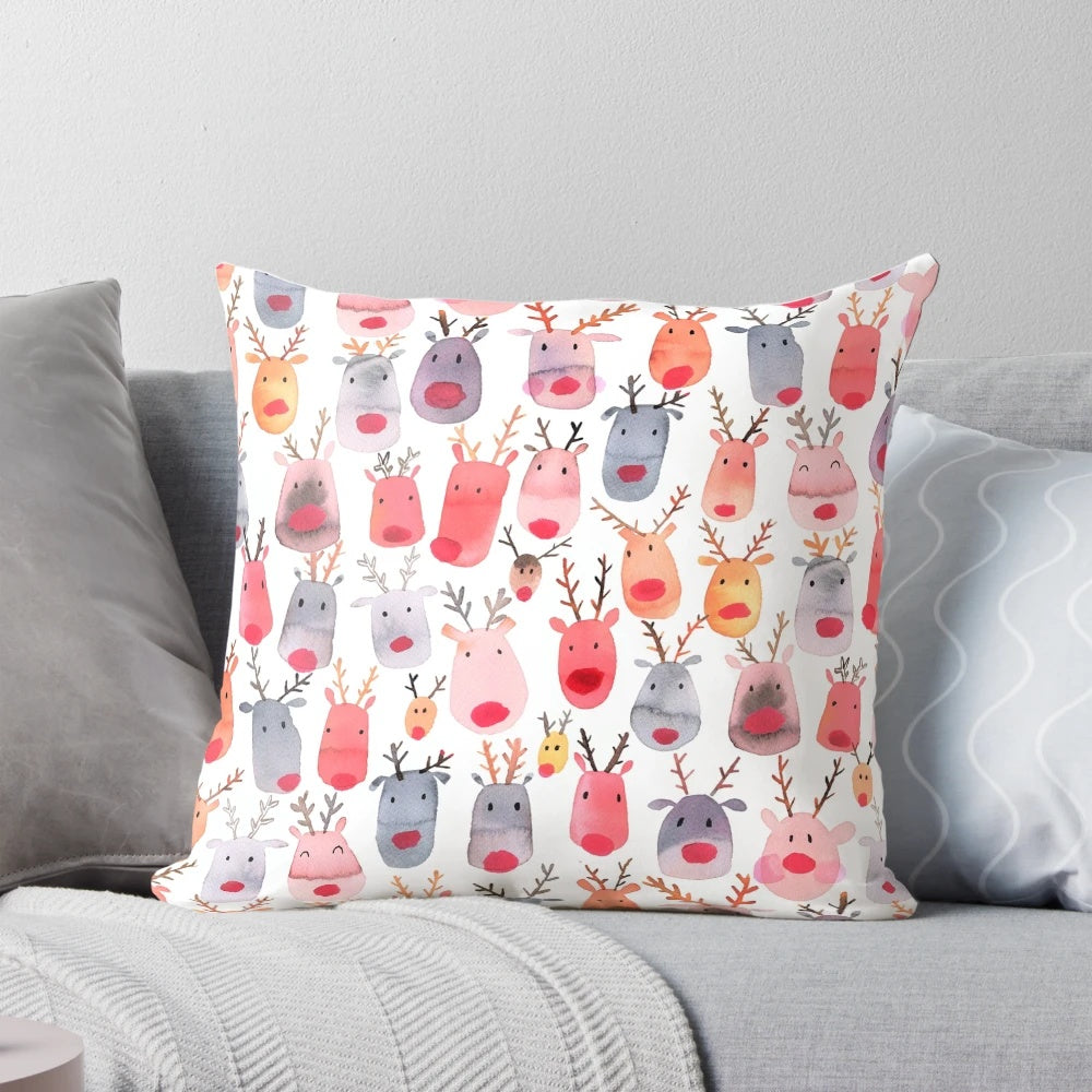 Reindeer watercolor pattern decorative pillow for cozy winter and Christmas home decor