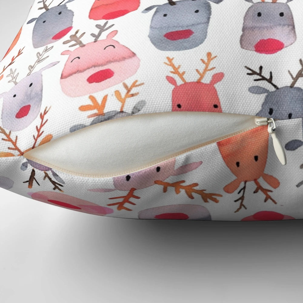 Reindeer watercolor pattern decorative pillow for cozy winter and Christmas home decor