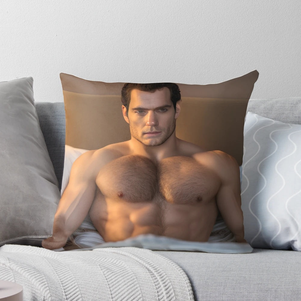 Henry Cavill, the popular Hollywood actor, relaxing on a soft, cozy pillow.
