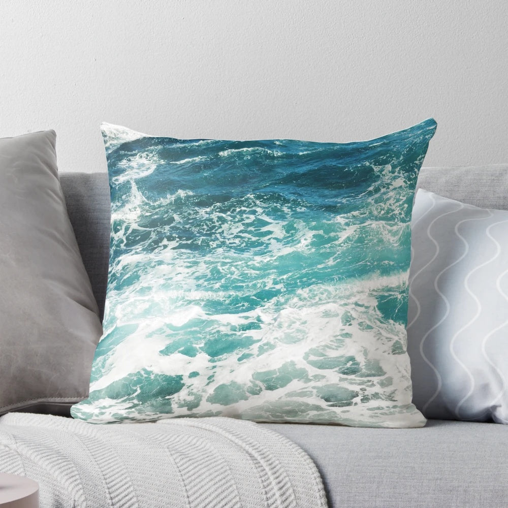 Soft and cozy pillow with a beautiful blue ocean waves design
