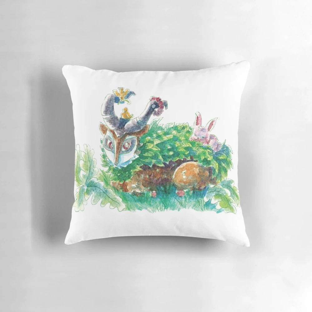 A colorful watercolor-style pillow featuring a Japanese character design, perfect for relaxation and gaming enthusiasts.