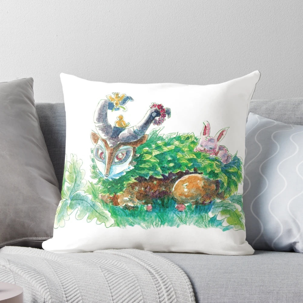 A colorful watercolor-style pillow featuring a Japanese character design, perfect for relaxation and gaming enthusiasts.
