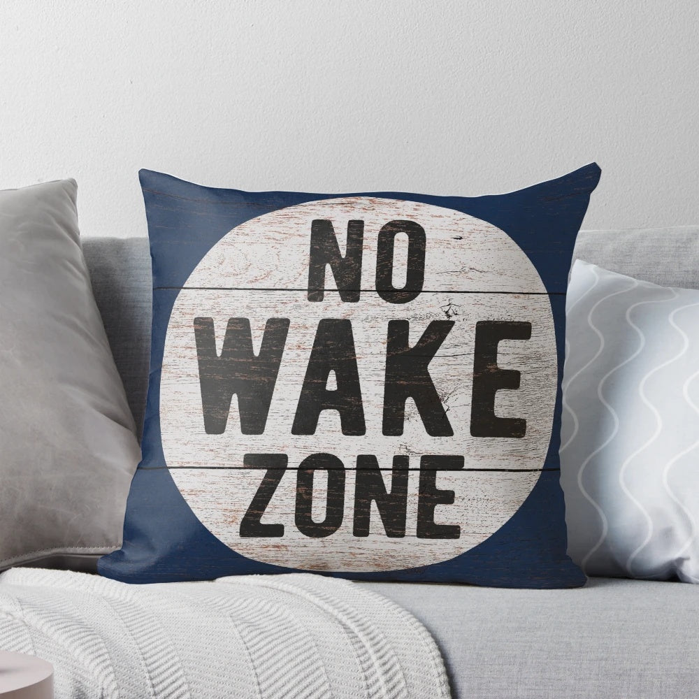 Decorative Pillow with "No Wake Zone" Text for Lake House or Cottage