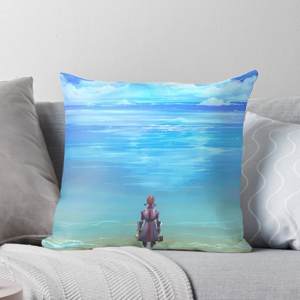 Soft, plush pillow featuring a serene ocean-themed design inspired by the Bioware video game Mass Effect