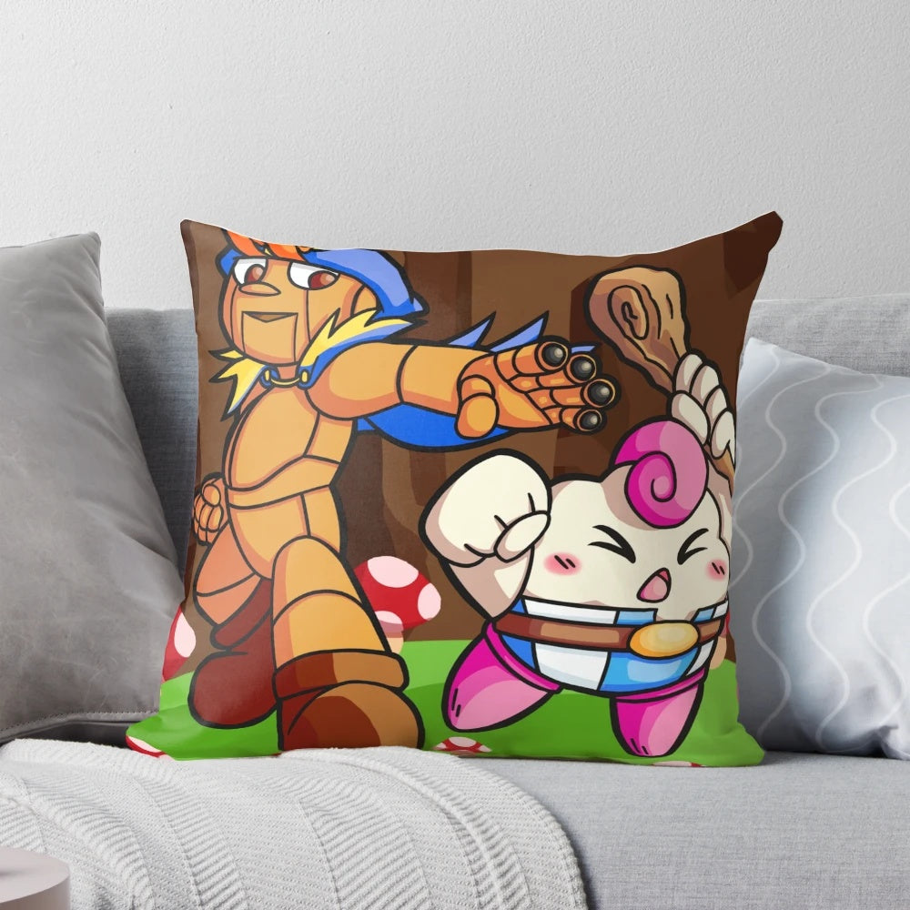 A cozy pillow featuring characters from the beloved Super Mario RPG game on the SNES.