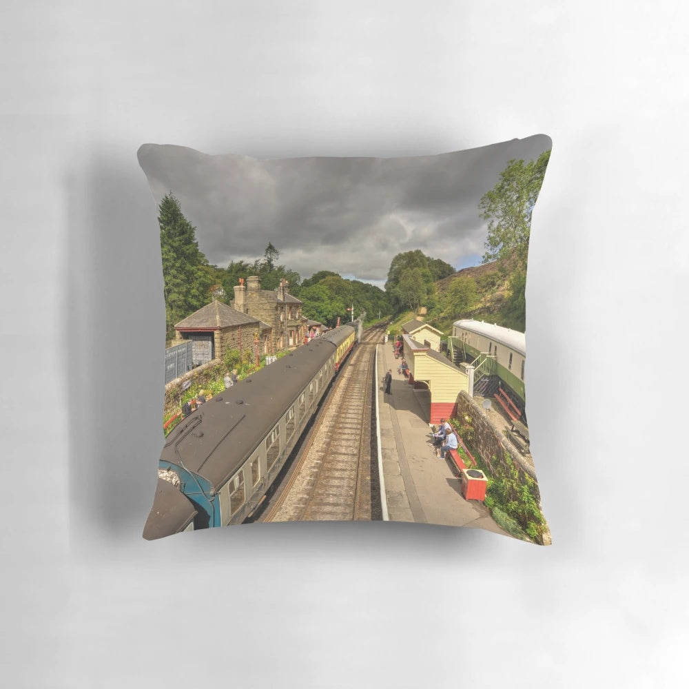 Goathland Station Pillow, featuring the historic preserved railway in North Yorkshire Moors