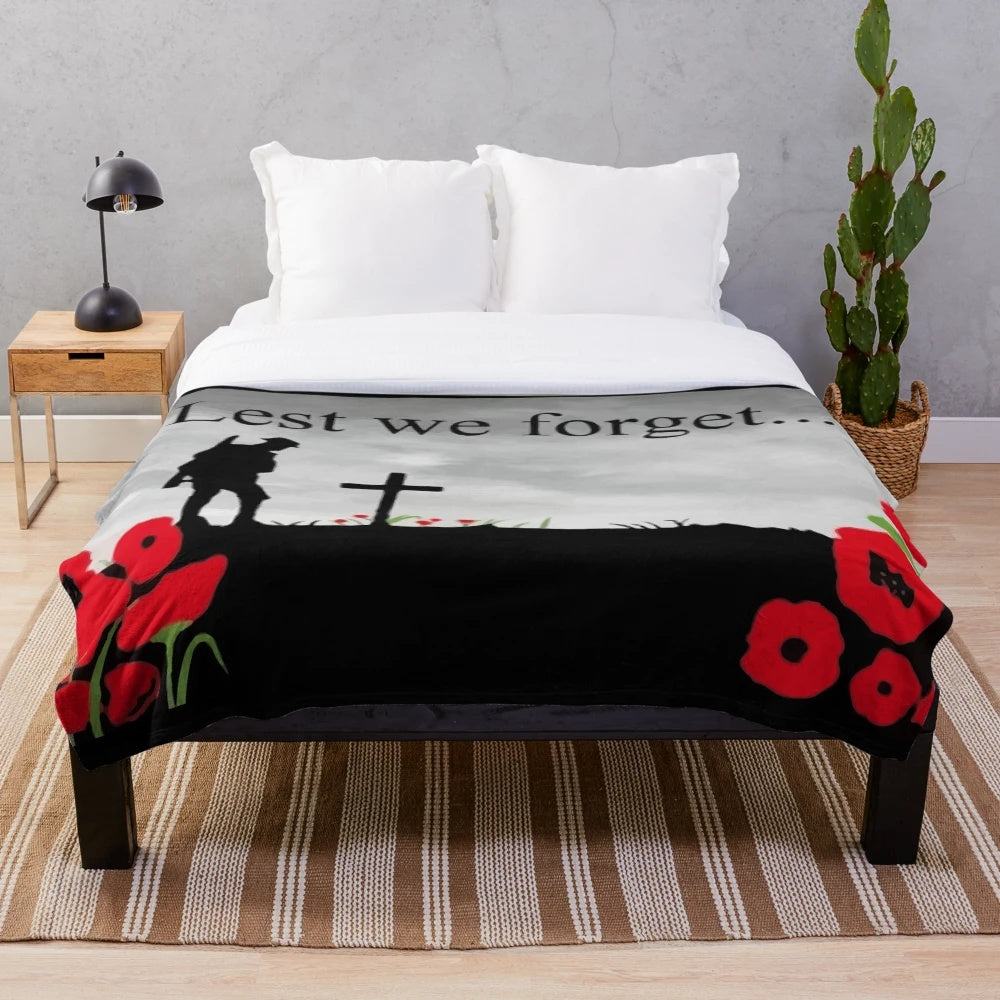 Remembrance Day Plush Blanket with Poppy Design