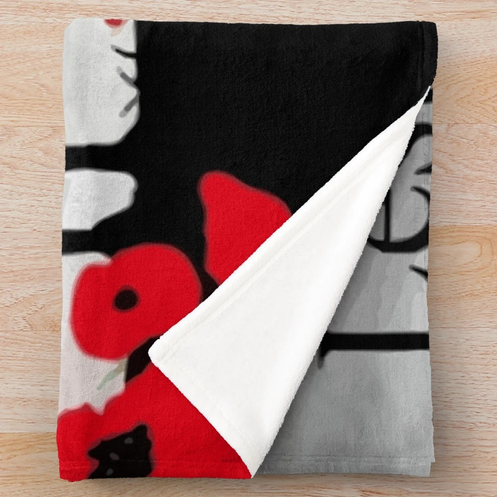 Remembrance Day Plush Blanket with Poppy Design