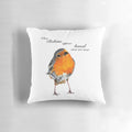 Decorative pillow with a robin redbreast bird design for memorial, sympathy, and remembrance gifts