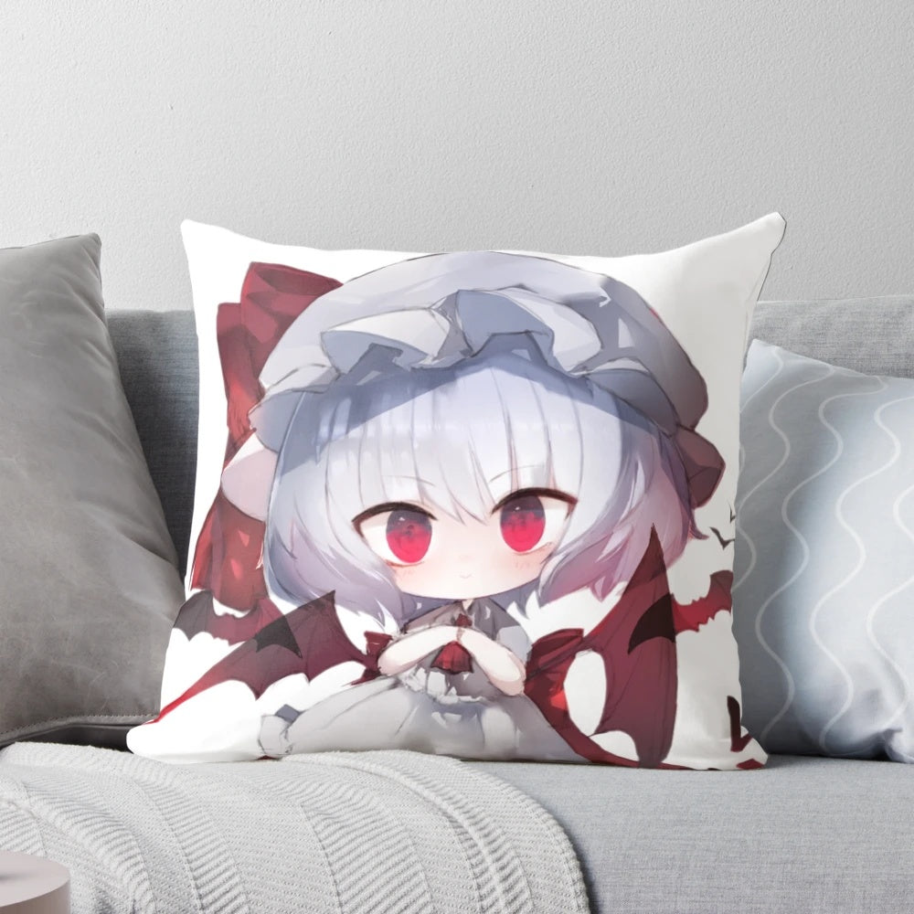 Soft, plush chibi pillow featuring the vampire character Remilia Scarlet from the Touhou anime and manga series.