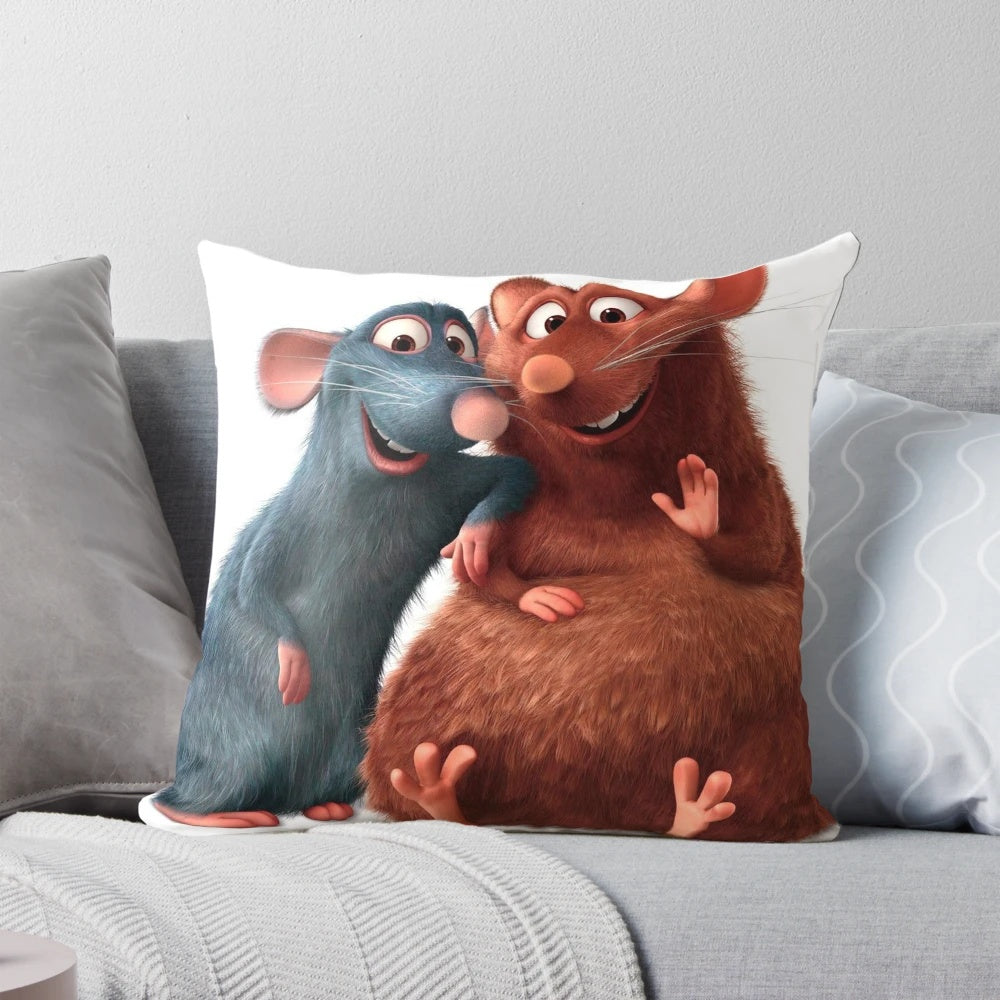 Soft, cuddly pillow featuring Remy and Emile, the lovable rat duo from the Disney Pixar film Ratatouille.