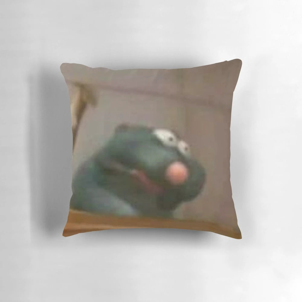 Remy Ratatouille meme pillow with a fun, retro-inspired design