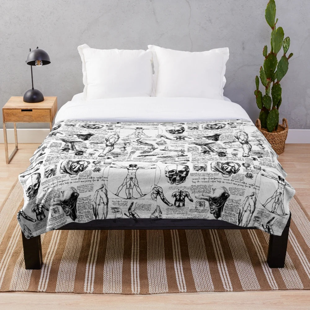 Plush blanket featuring Leonardo da Vinci's iconic anatomy sketches
