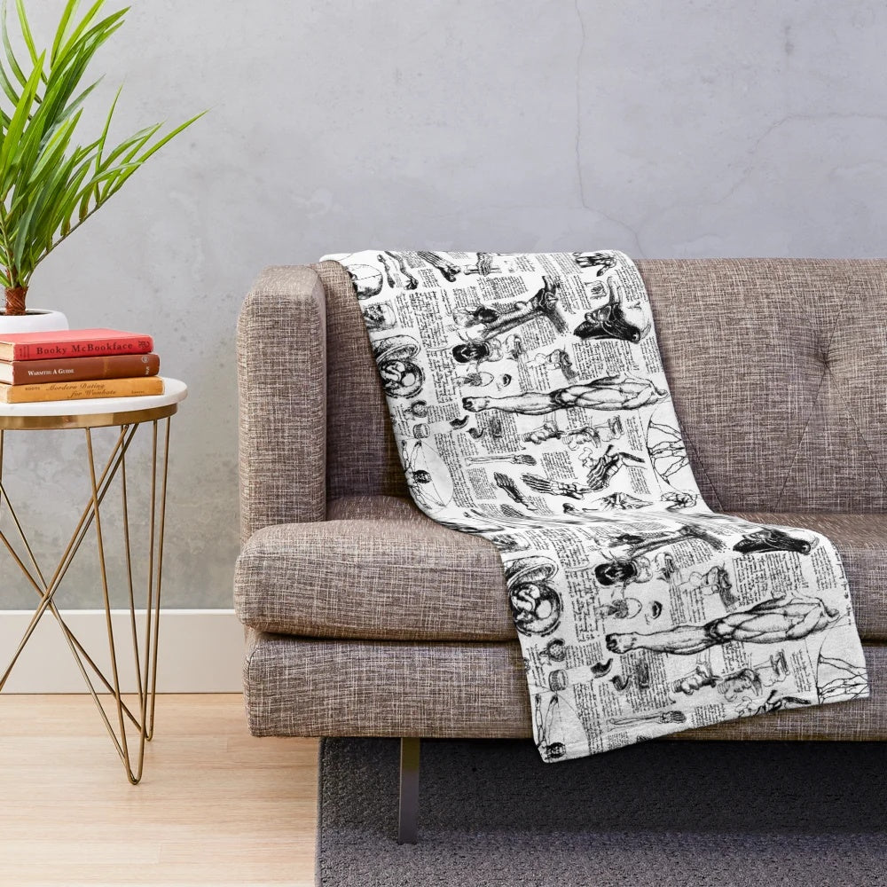 Plush blanket featuring Leonardo da Vinci's iconic anatomy sketches