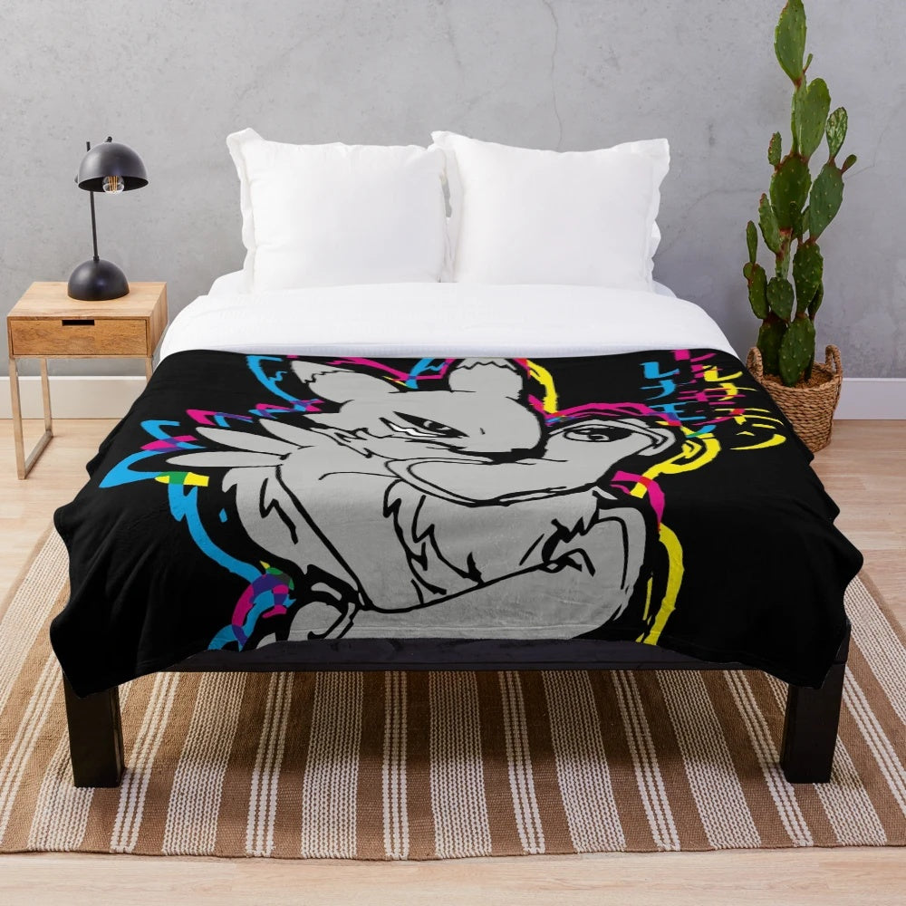 Renamon inspired plush blanket with digimon anime fanart design