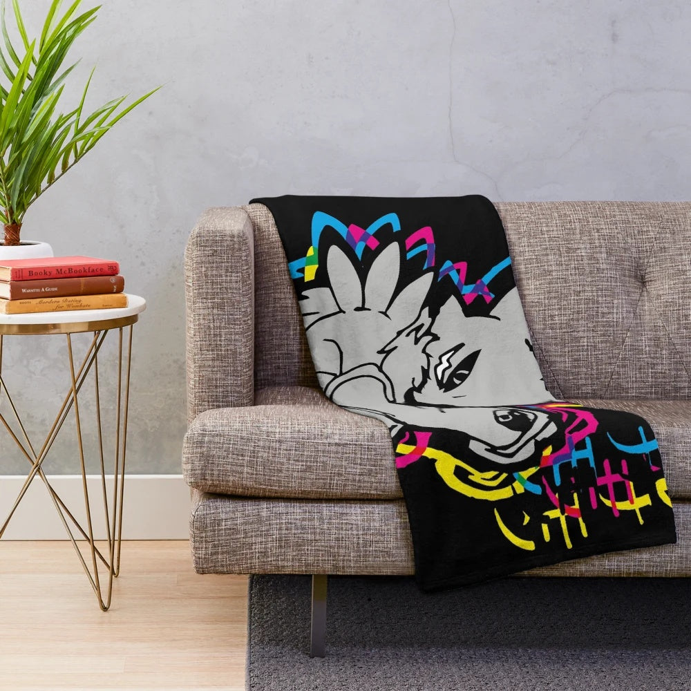 Renamon inspired plush blanket with digimon anime fanart design