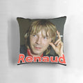 A cozy pillow featuring the image of Renaud, the renowned French singer-songwriter and music legend.
