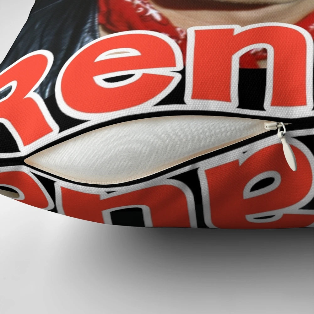 A cozy pillow featuring the image of Renaud, the renowned French singer-songwriter and music legend.