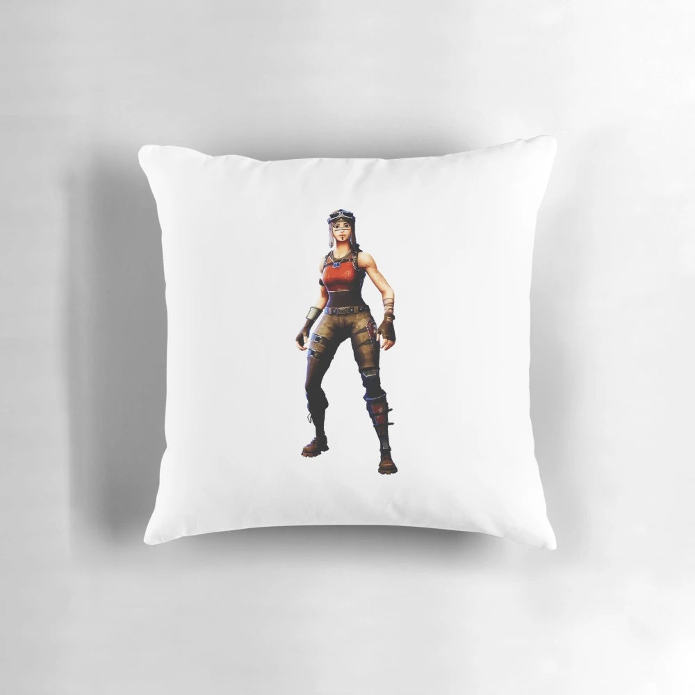 Renegade Raider Fortnite character fanart printed on a soft, plush throw pillow for gamers and home decor.