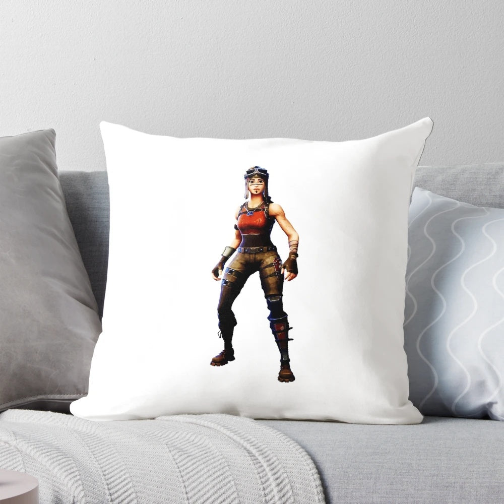 Renegade Raider Fortnite character fanart printed on a soft, plush throw pillow for gamers and home decor.