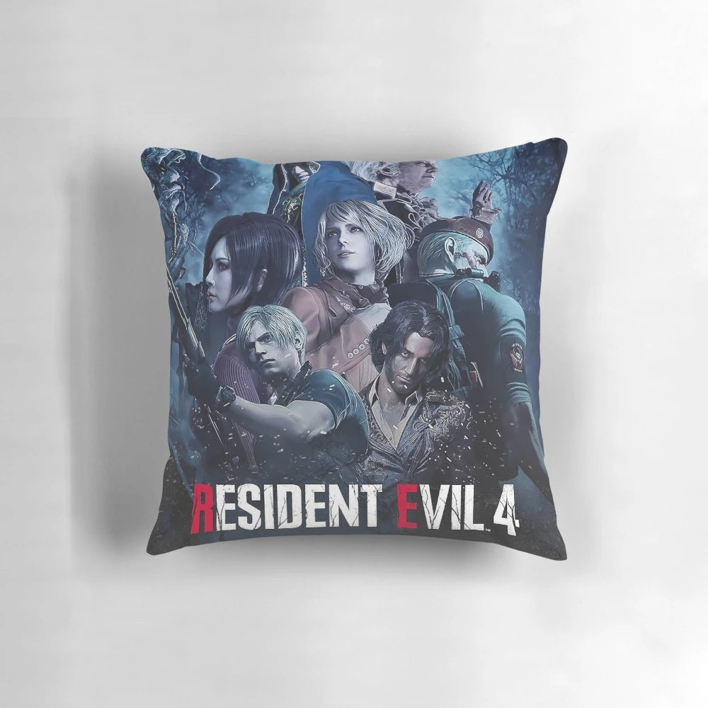 Resident Evil 4 inspired throw pillow featuring characters from the RE4 remake