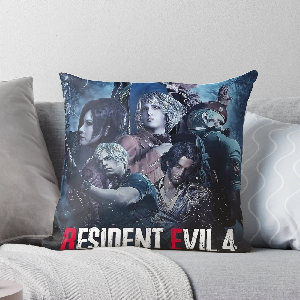 Resident Evil 4 inspired throw pillow featuring characters from the RE4 remake