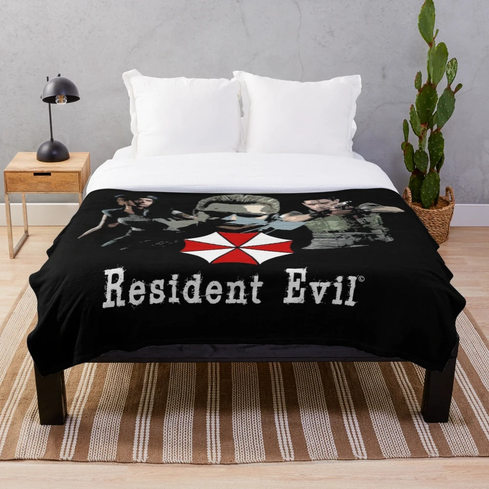 Resident Evil Remake Plush Blanket featuring Umbrella Corporation logo and characters