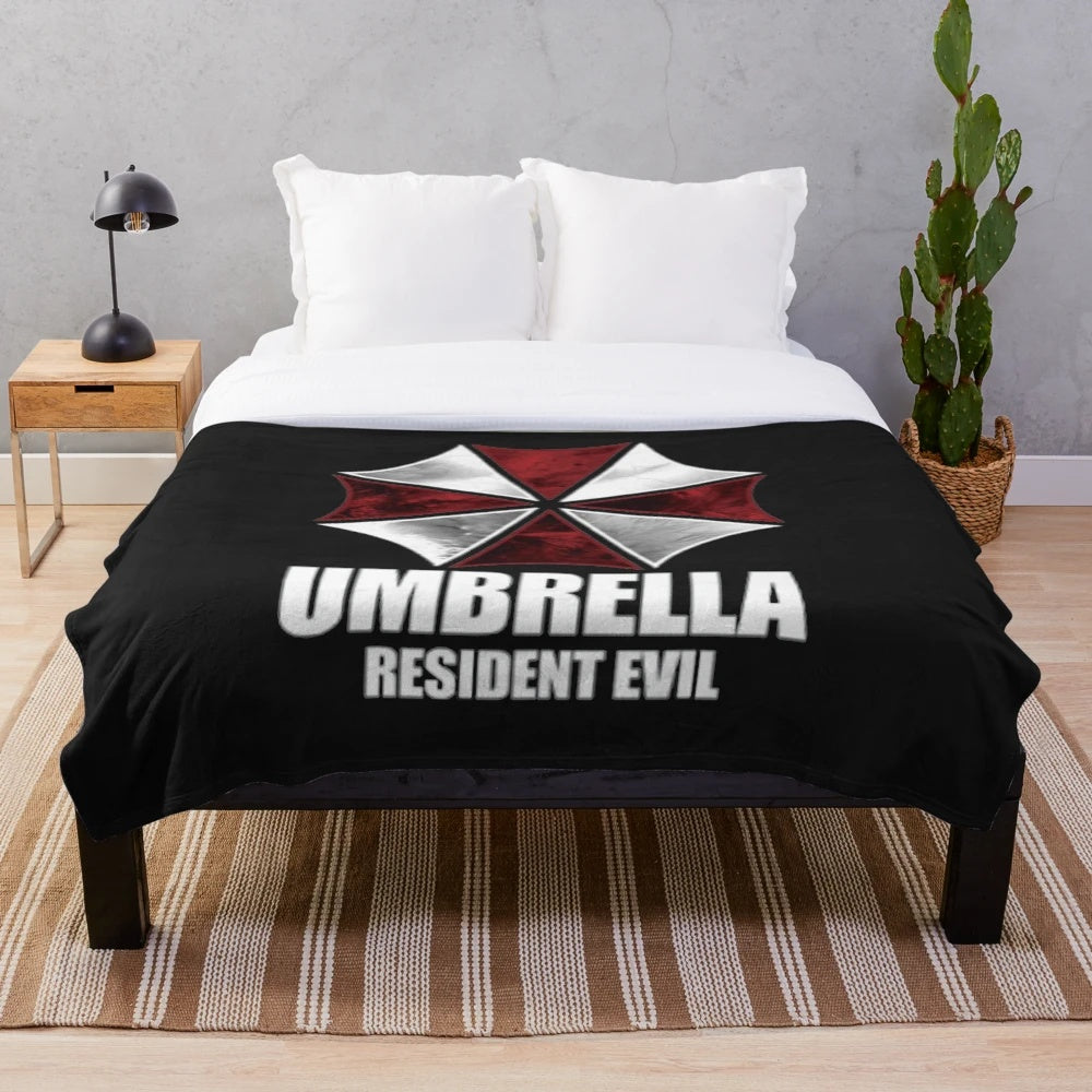 Resident Evil plush blanket featuring the Umbrella Corporation logo