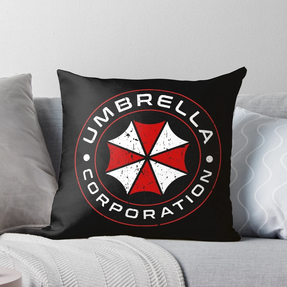 Umbrella Corporation horror-themed pillow featuring characters from the Resident Evil video game franchise