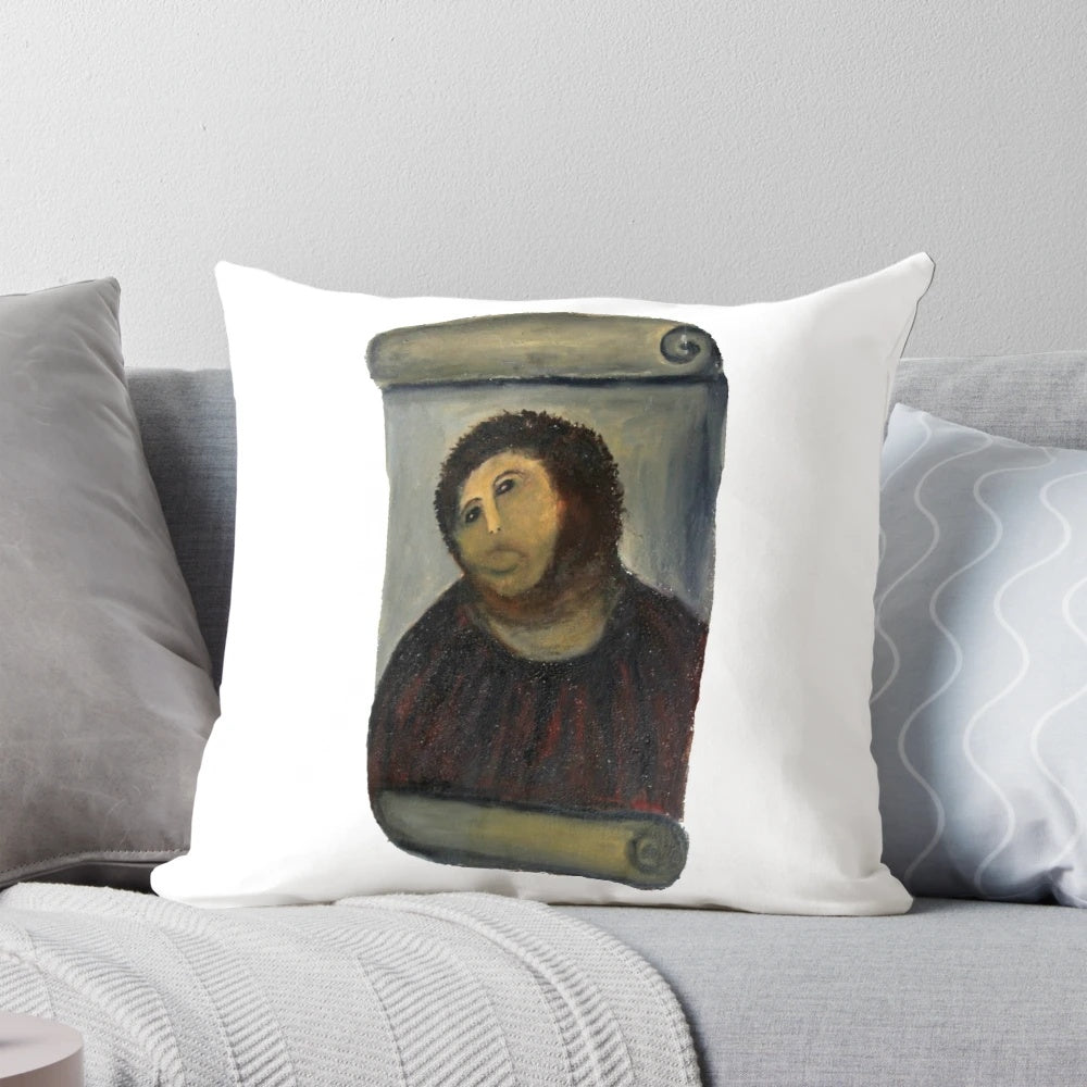 Pillow featuring the restored "Ecce Homo" painting of Jesus